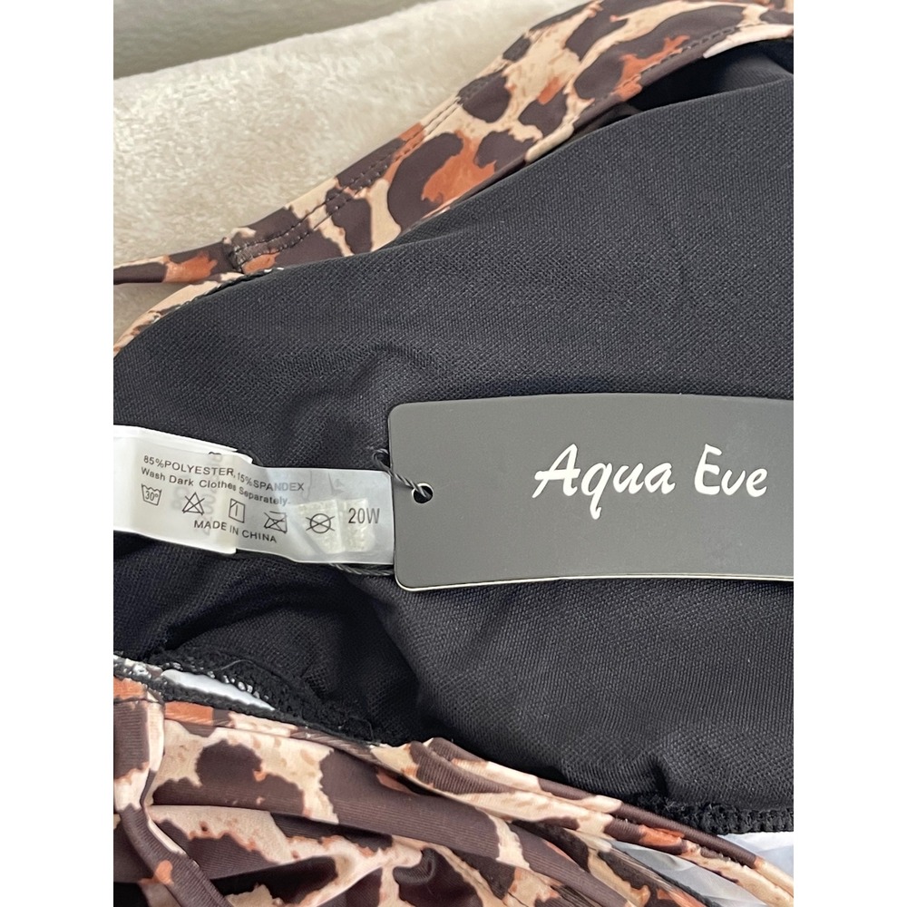 Aqua Eve Leopard Print Strappy Back Swim Dress Tankini Top Brown Tan 20W - Picture 3 of 10